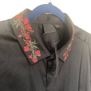 ASOS floral embroidered colar shirt in black